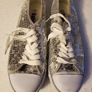 Balera Sequin Sneakers in Silver and White